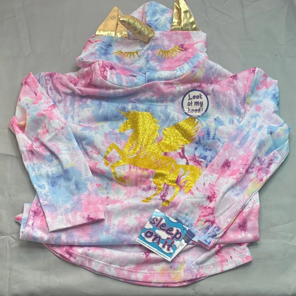 Unicorn Tie-Dye Nightgown with White Fuzzy Unicorn 🦄 Slippers